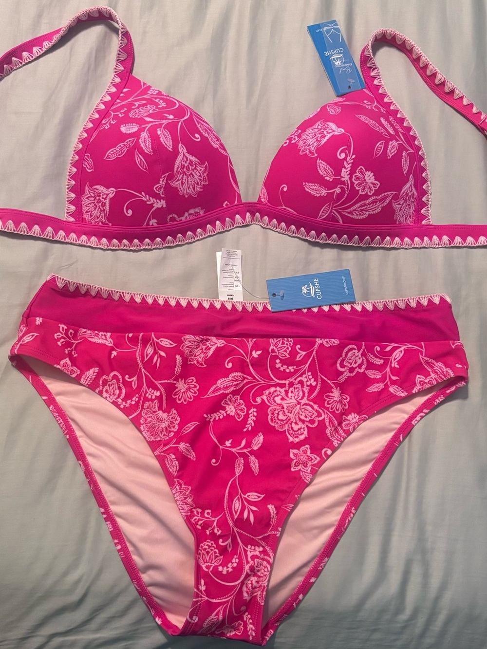 Cupshe Hot Pink Floral Bikini Set